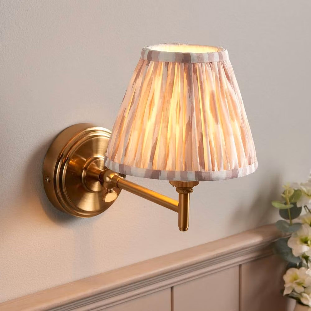 Netlighting Step Fold Wall Light with Multicolour Fabric Ikat Shade in Gold/Brass, 16 cm, B22 – 2