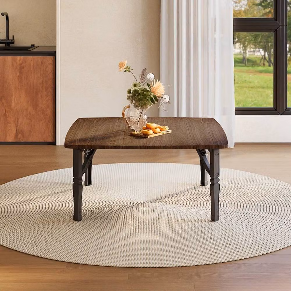 KORVIXA Square Folding Coffee Table in Brown, W: 100 cm x D: 100 cm x H: 35 cm – 5
