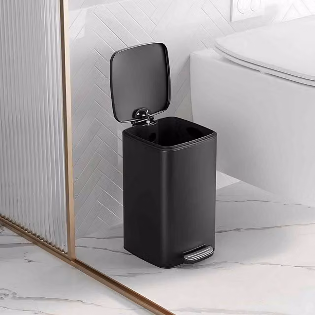 The Bazaarist Compact Steel Kitchen Pedal Bin with Soft Close and Removable Inner Bucket, Black