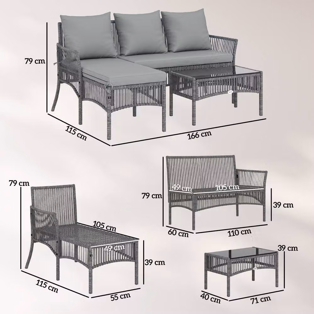 STILVORA 3-Piece Grey Garden Furniture Set with Coffee Table – 3