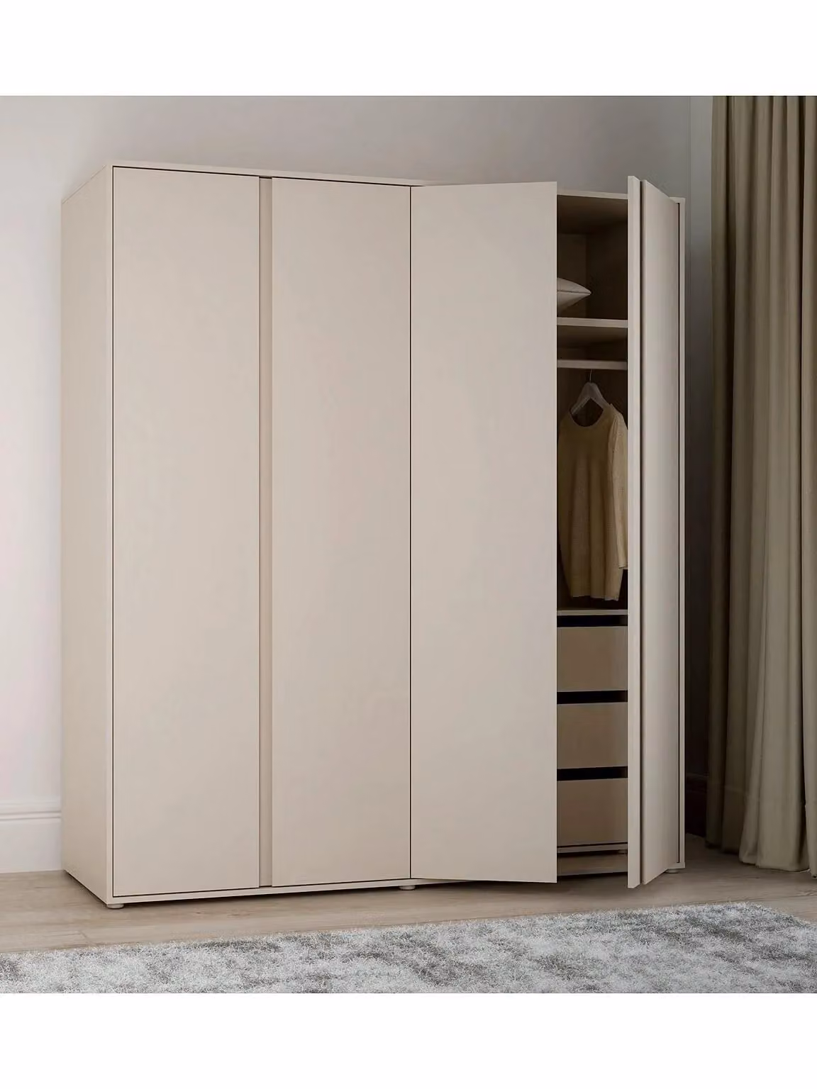 Very Home Lisson 4 Door Wardrobe in Beige with Integrated Drawers and Mirror, W/D/H: 169.1 x 60.2 x 193.7 cm