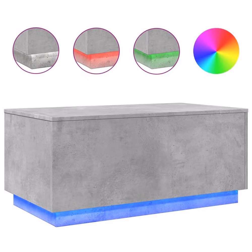 Berkfield Home Modern Coffee Table with LED Lights in Concrete Grey, W/D/H: 90 x 50 x 40 cm – 2