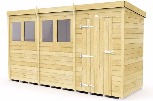 Buttercup Farm Brown Pent Security Wood Shed with Double Doors, L118 x W358 x H201 cm