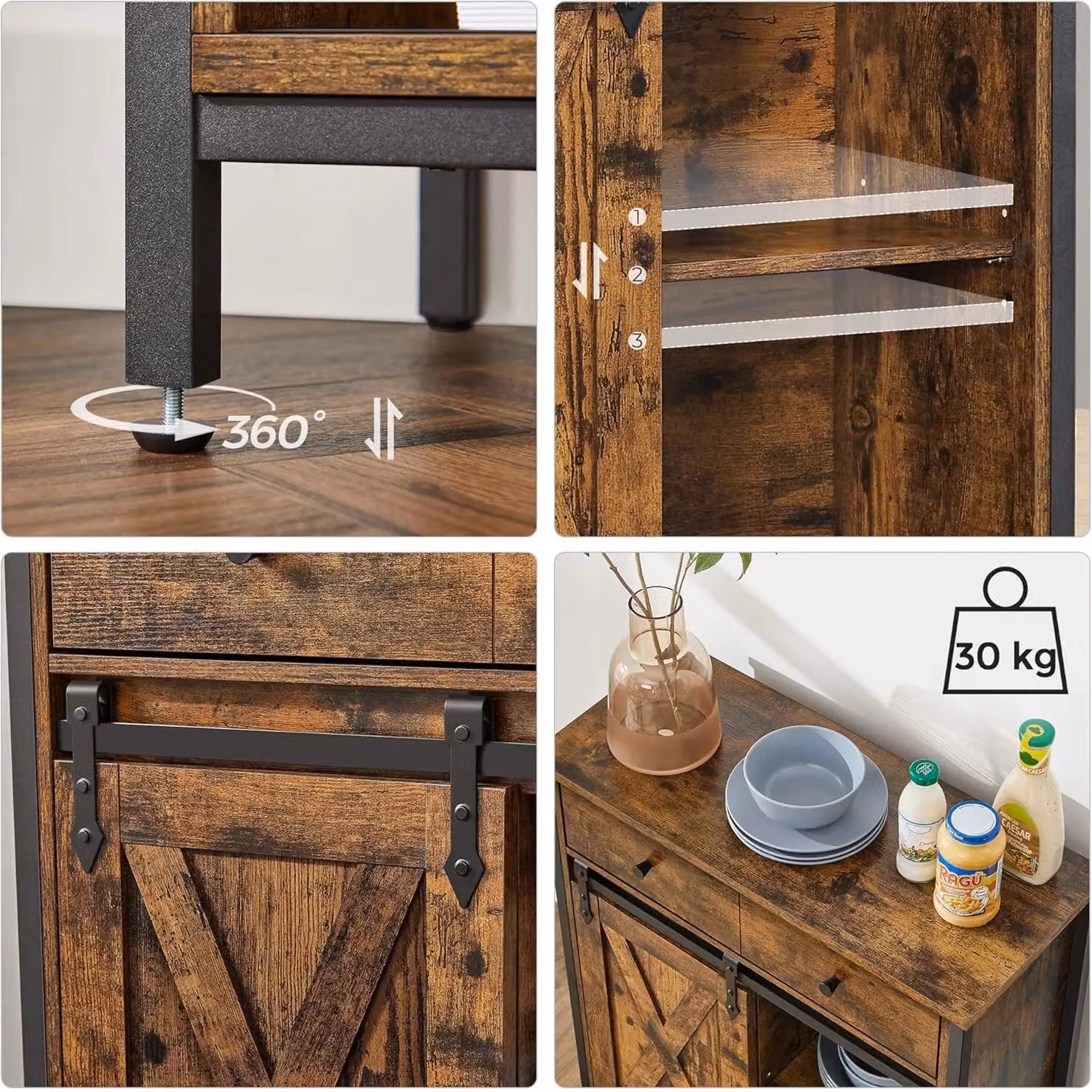 VASAGLE Industrial Storage Cabinet and Sideboard with Drawer and Sliding Door in Brown – 5