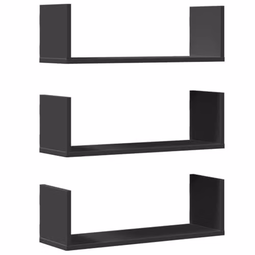 vidaXL Set of 3 Modern Black Wall Mounted Shelves in MDF, W/D/H: 58 x 18 x 18 cm – 1