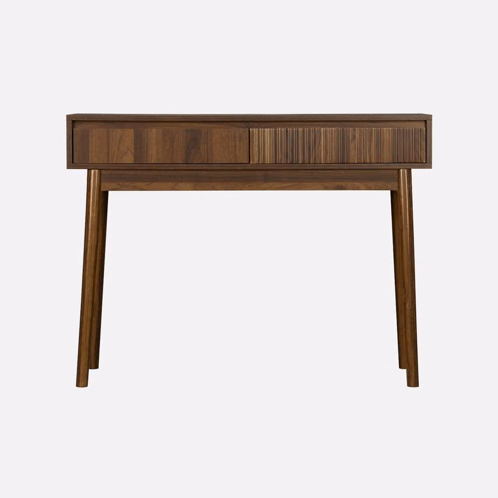 Sweekeet Scandinavian Style Pine Wood Console Table with Grooved Detail in Dark Brown, W: 100 cm, H: 75 cm – 2