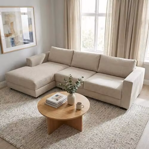 Abakus Direct Kaizer L-Shaped Corner Sofa in Beige Boucle Fabric, Left Facing, W/D/H: 286 x 170 x 85 cm – 2