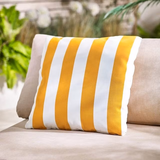 FurnitureboxUK Pair of Yellow Striped Square Outdoor Polyester Cushions, 43 x 43 cm