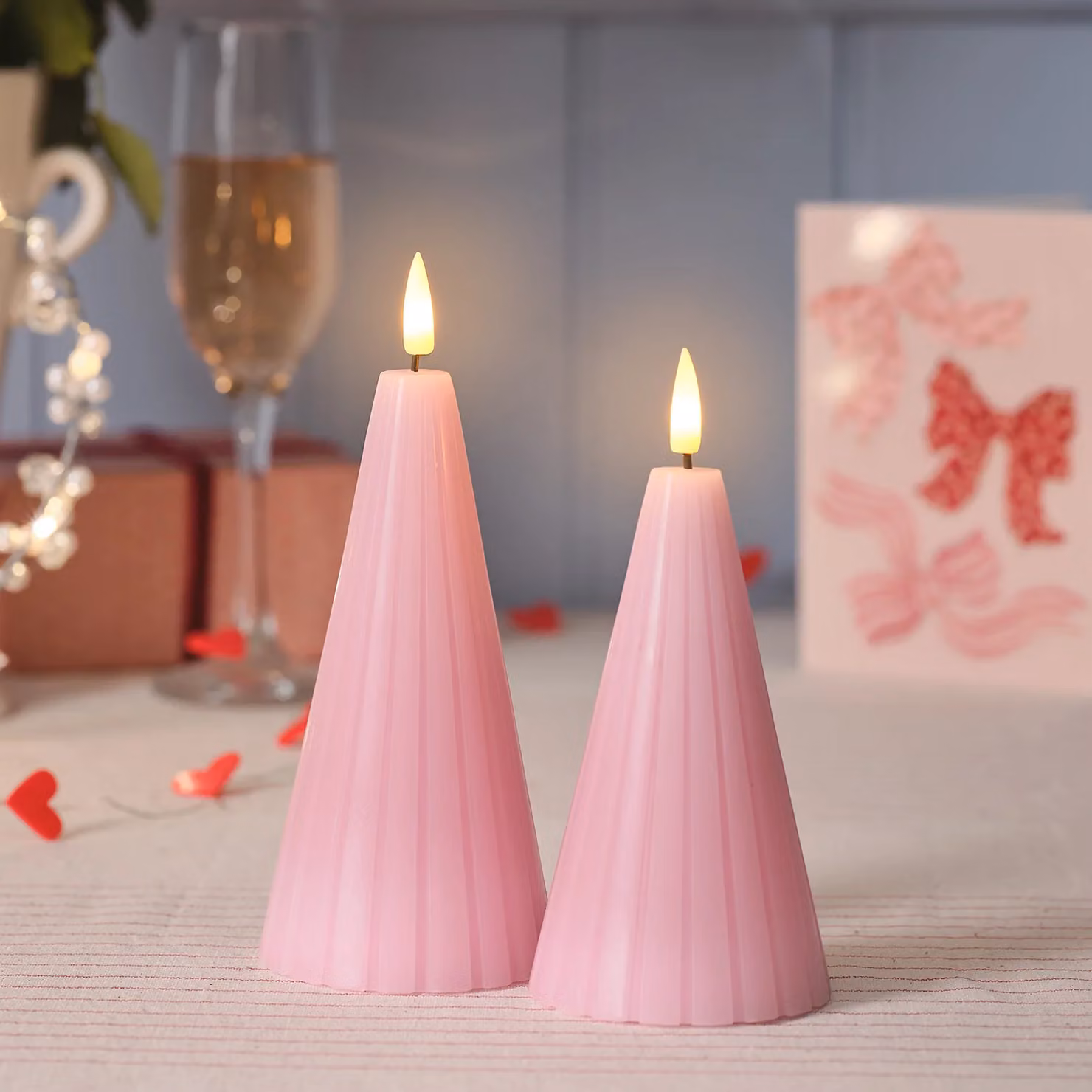 TruGlow Blush Pink Fluted Cone LED Pillar Candle Duo with Remote Control and Flicker Effect