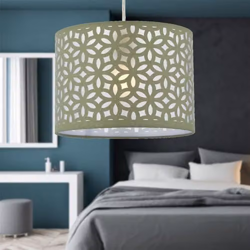 First Choice Lighting Green Fabric Round Easy Fit Laser Cut Pendant Lightshade, Diameter: 25 cm – 3