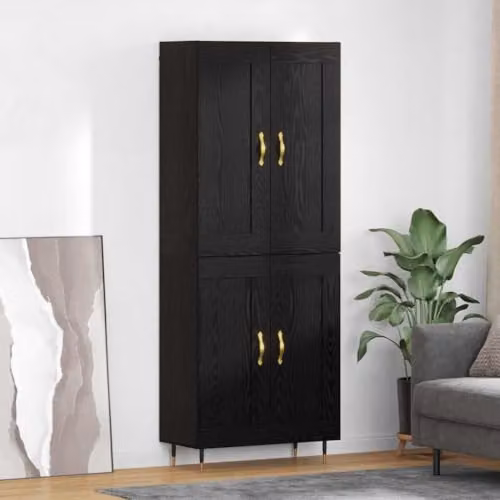 vidaXL Modern Black and Gold Highboard with Hinged Doors and Internal Shelves, W/D/H: 69.5 x 34 x 90 cm – 2