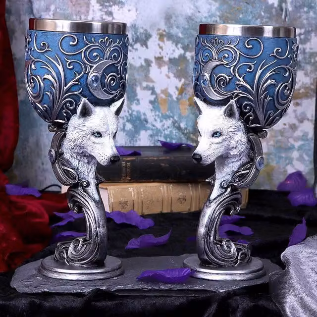 Nemesis Now Wild at Heart Wine Glass Set of 2, Blue and Silver, Height: 18.5 cm