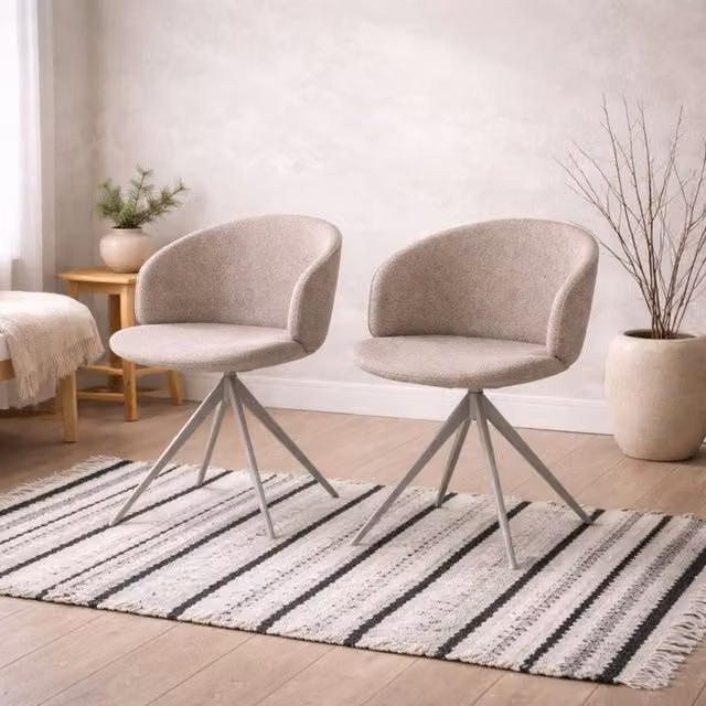 Wyld Haus Valley Beige Bouclé Swivel Dining Chair with Armrests – 1