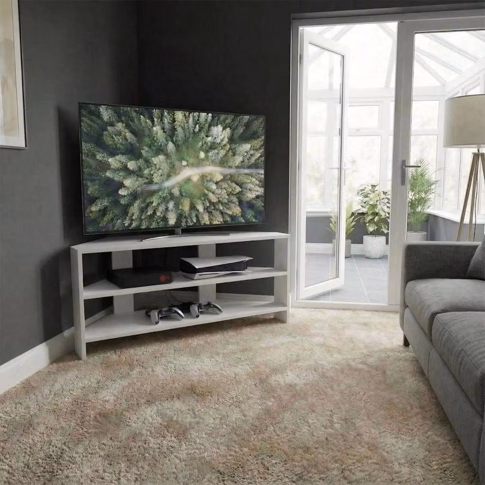 VOGREX 2-Tier Corner TV Stand in Matt White, W/D/H: 110 x 36 x 45 cm – 2
