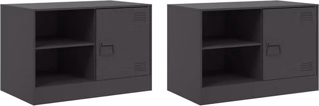 Berkfield Home Set of 2 Black Metal TV Cabinets with Hinged Doors and Internal Shelves, W/D/H: 67 x 39 x 44 cm – 1