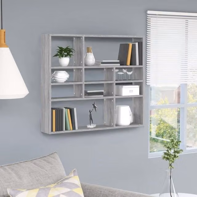 Berkfield Home Wall Mounted Shelf in Grey Sonoma, W/D/H: 90 x 16 x 78 cm