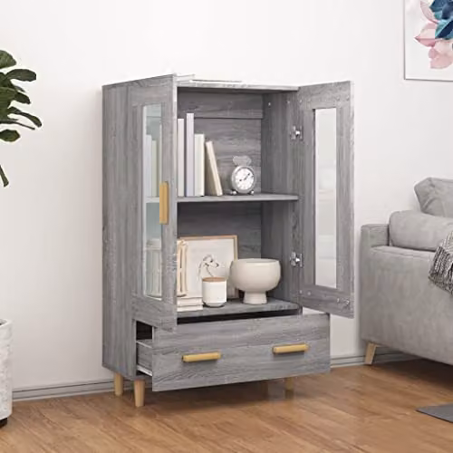 vidaXL Scandinavian Grey Highboard with Glass Doors and Internal Shelves, W/D/H: 70 x 31 x 115 cm – 2