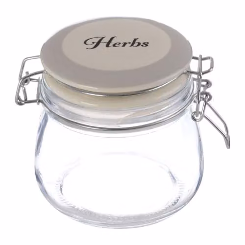 Orsina Transparent Glass Herbs Storage Jar with Silver Clip Lock and Ceramic Lid