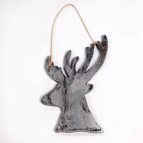 Shatchi Silver Wooden Hanging Reindeer Christmas Decoration, H: 26 cm, W: 17 cm
