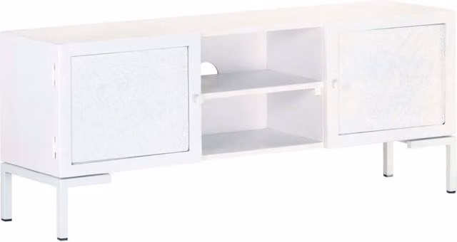 Berkfield Home White Industrial TV Cabinet in Solid Mango Wood, W/D/H: 115 x 30 x 46 cm