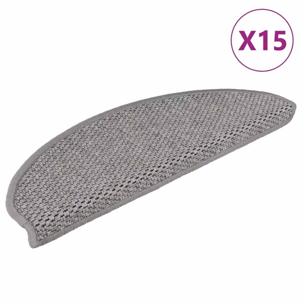 Berkfield Home Self-adhesive Sisal-Look Stair Mats, 15 Pieces, Taupe Silver, W/D/H: 65 x 21 x 4 cm – 2