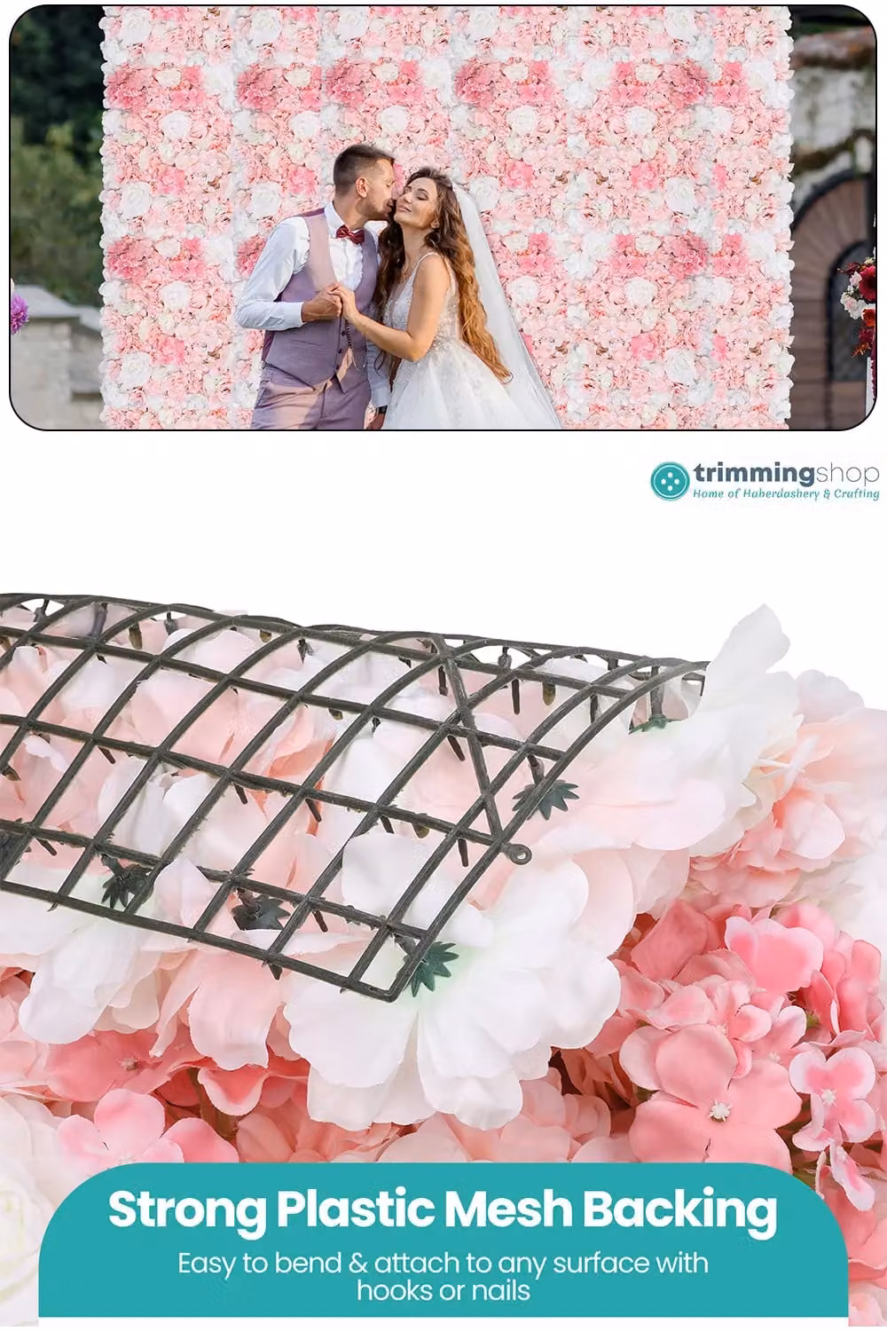 Neel Blue Artificial Floral Wall Panel in Blue and Dusty Pink for Wedding Photography Backdrops, W/H: 60 x 40 cm – 2