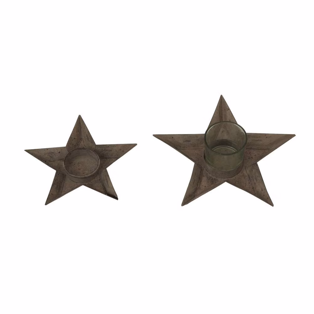 Lemon Pavilion Furniture and Decor Rustic Star-Shaped Metal Tealight Holder, Brown, W: 14 cm, H: 8 cm – 2
