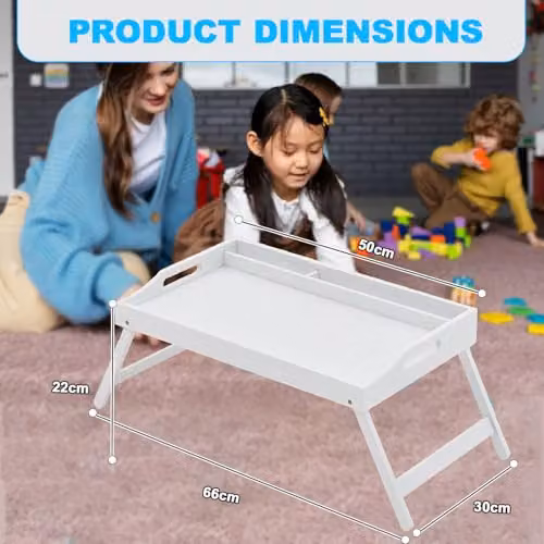 MantraRaj Bamboo Bed Tray Table with Foldable Legs and Handles, White, W/D/H: 50.0 x 30.0 x 66.0 cm – 3