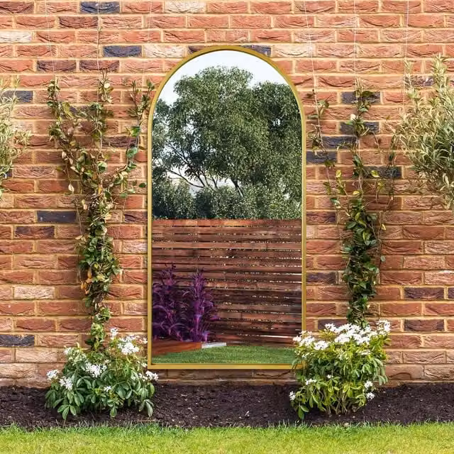 MirrorOutlet Garden Arcus Gold Framed Arched Wall Mirror, H 180 cm x W 90 cm