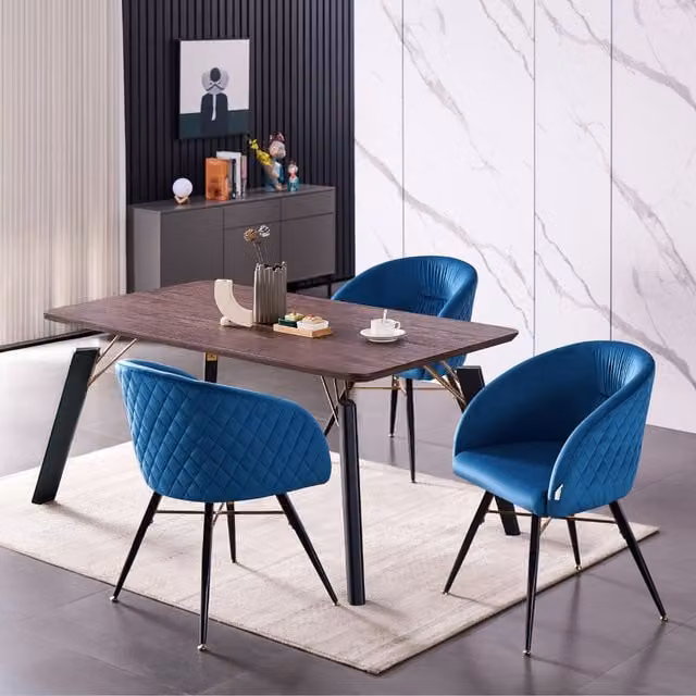 Vittorio Cosmo LUX Modern Rectangular Dining Set with Table and 4 Chairs in Blue, Black and Gold