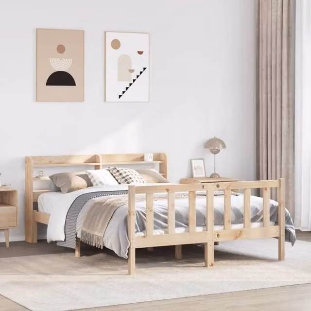 Berkfield Home King Size Solid Wood Pine Bed Frame in Brown, W: 150 cm, D: 200 cm