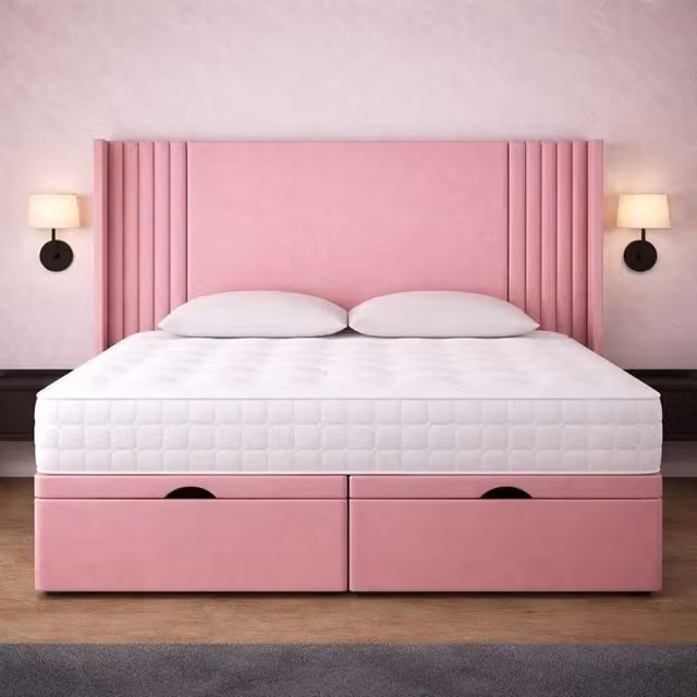 Soft Snooze Beds Oxford Winged Divan Ottoman Bed in Pink, W/D/H: 120 x 200 cm