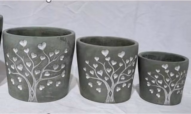KDMD Grey Concrete Love Tree Tabletop Pot with Heart Design