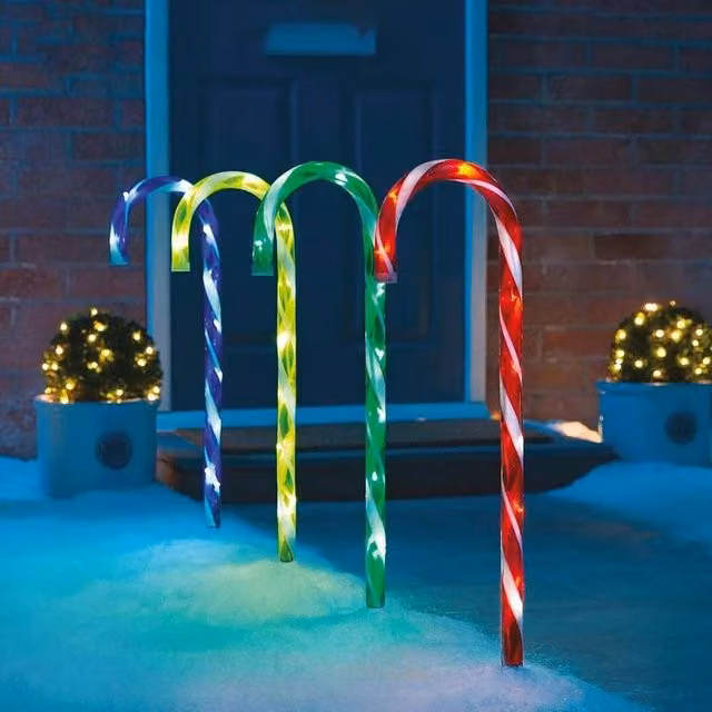 FLAVORA Multicoloured 4Pcs LED Candy Cane Christmas Lights with Timer, H 100 cm x W 15 cm