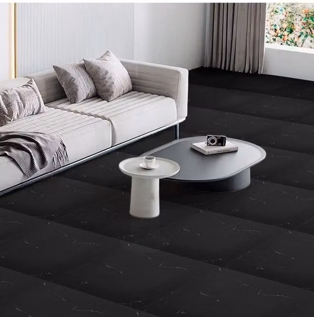 Living and Home 10-Piece Black Marble Effect Self-Adhesive PVC Flooring Tiles, 30 x 30 cm – 1