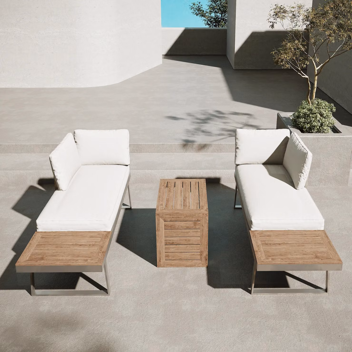 Modish Furnishing Beige 4 Seater Modular L-Shape Corner Garden Sofa Set with Chaise and Coffee Table – 4