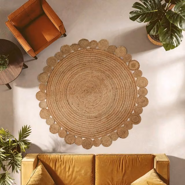 Orsina Bosie Demir Round Woven Jute Rug in Brown, Diameter: 100 cm