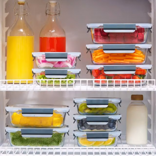 VonShef 10 Piece Glass Meal Prep Containers with Leakproof Snap Lids in Transparent and White