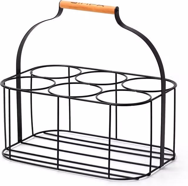 Simpa Metal Wire 6 Bottle Beverage Carrier Holder Caddy with Handle, Matt Black, W/D/H: 32.0 x 21.5 x 30.0 cm
