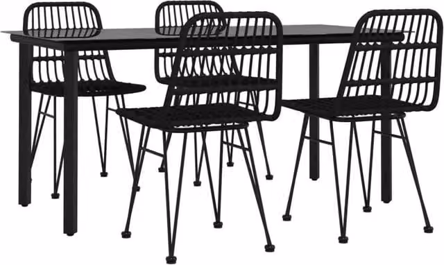 Berkfield Home Beautiful 5 Piece Black Poly Rattan Garden Dining Set – 1