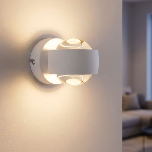 Netlighting Randi Integrated LED Wall Lamp with White Metal and Transparent Glass Sphere Shade, Warm White 3000K – 2