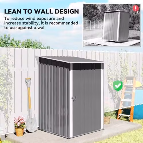 Outsunny Grey Galvanised Steel Lean-to Garden Storage Shed with Lockable Single Door, W/D/H: 100 x 103 x 160 cm – 4