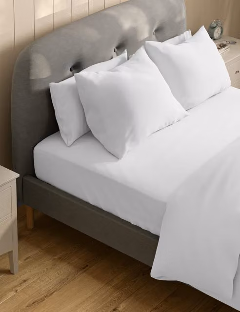 M&S Pure Cotton 300 Thread Count Deep Fitted Sheet, White, W: 140 cm x L: 200 cm
