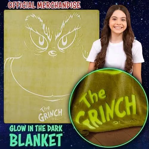 Get Trend The Grinch Glow in the Dark Fleece Throw Blanket, Green, W/D/H: 130 x 150 cm – 4