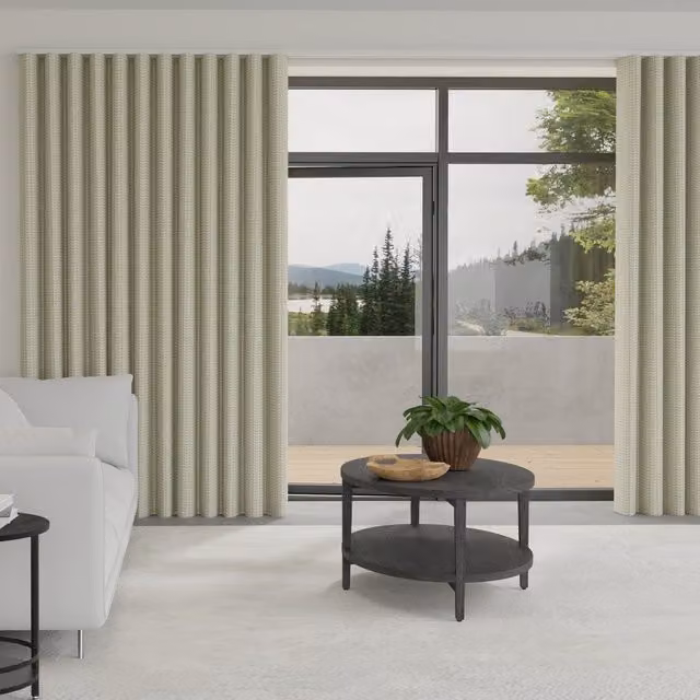 Orla Kiely Tiny Stem Made to Measure Wave Blackout Cotton Curtains in Grey and Beige