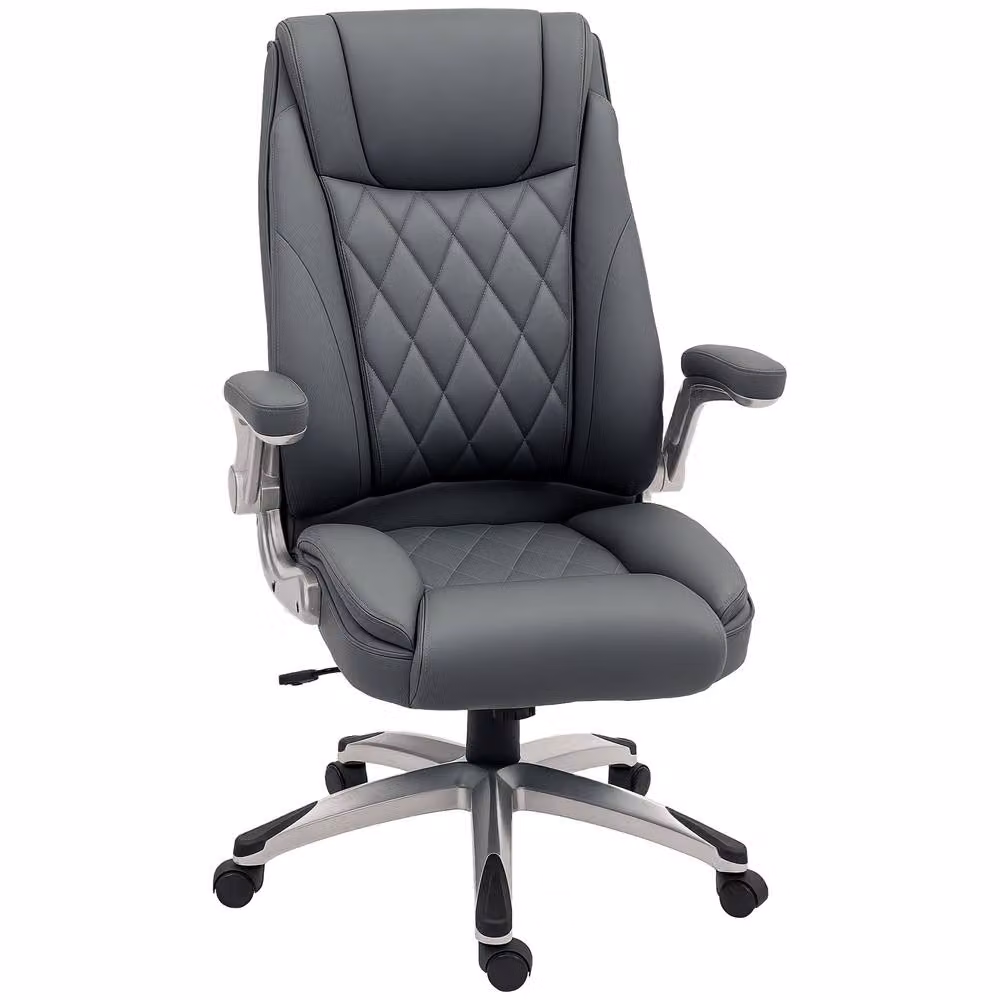 STILVORA Grey Executive Office Chair with Synthetic Leather, Headrest and Armrests – 4