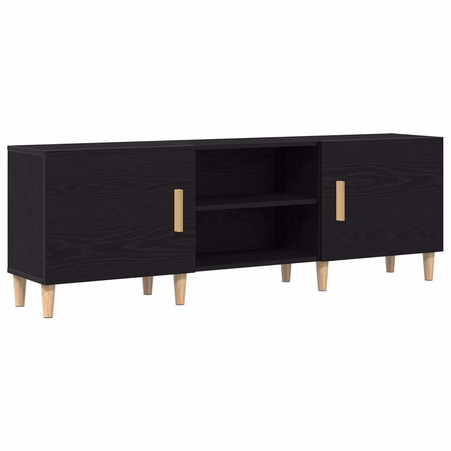 Berkfield Home Modern Black Oak TV Stand with Sliding Doors and Internal Shelves, W: 150 cm, D: 50 cm, H: 50 cm – 2