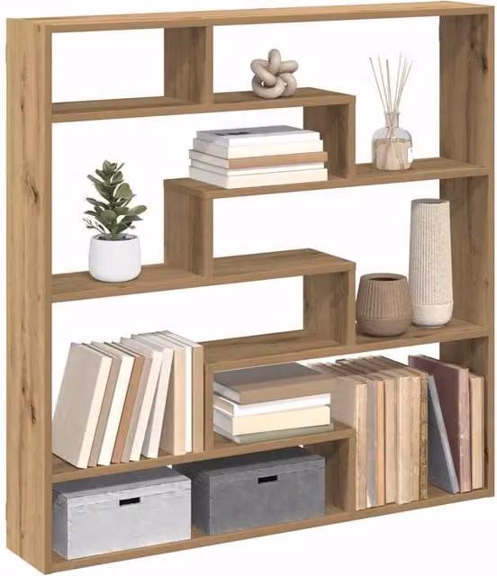 Berkfield Home Wall Mounted 7 Compartment Cube Shelf in Artisan Oak Brown – 1