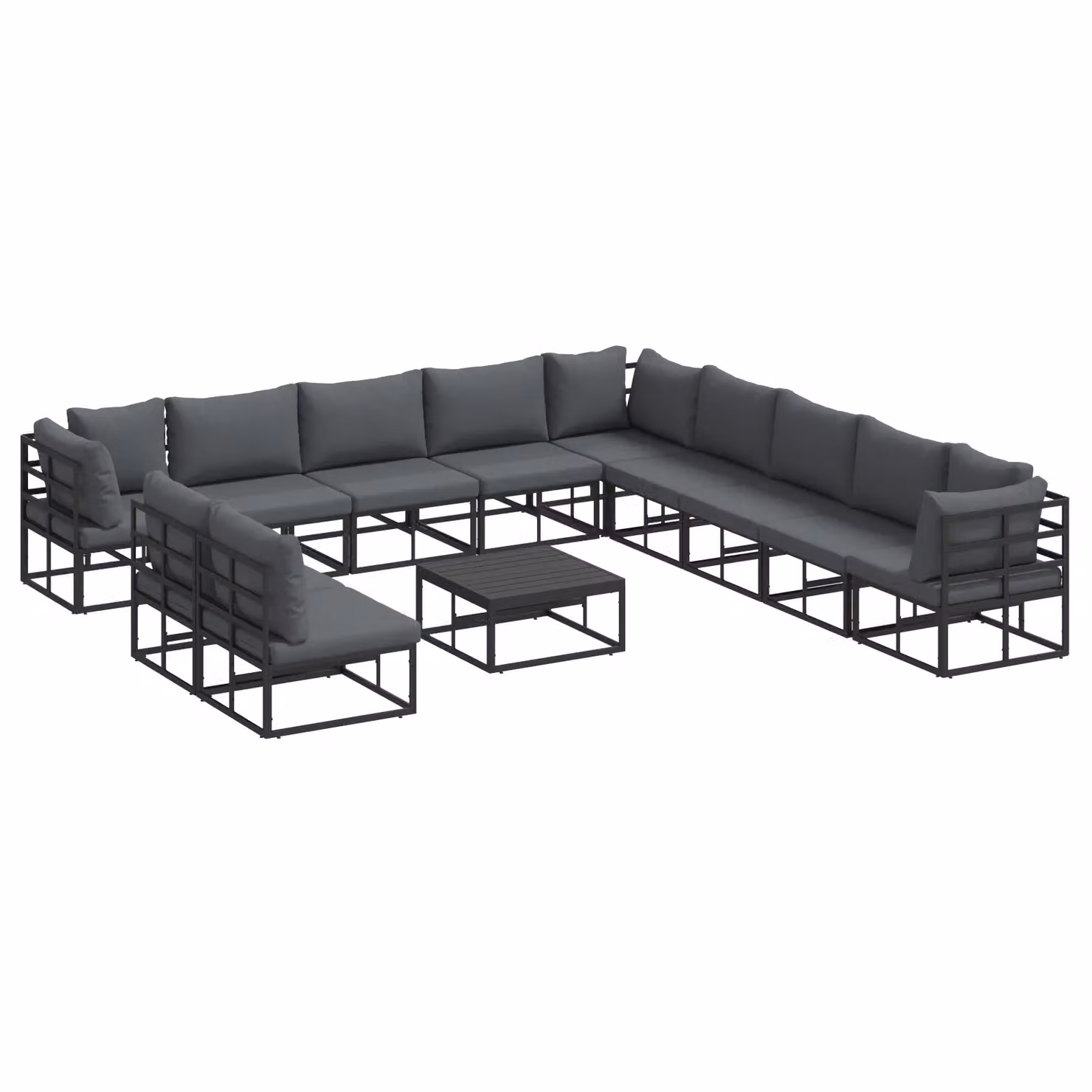 Berkfield Home 12-Piece Modern Garden Sofa Set in Black Powder Coated Aluminium with UV-Resistant Cushions and Scatter Pillows – 2