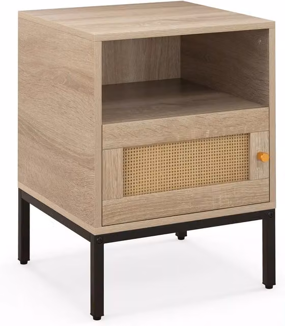 Costway Boho Style Rattan Bedside Table in Beige and Sand